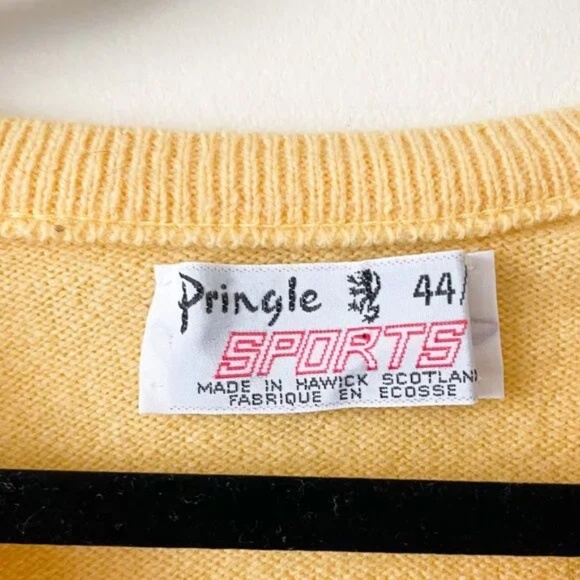 Vintage • 100% Wool Pringle of Scotland Yellow and Gray Geometric Stripe Sweater - Picture 6 of 7